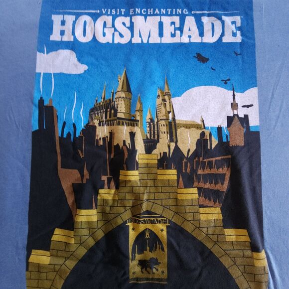 Enchanting Hogsmeade Mens Short Sleeve Shirt L Blue Wizarding World Harry Potter - Picture 2 of 7